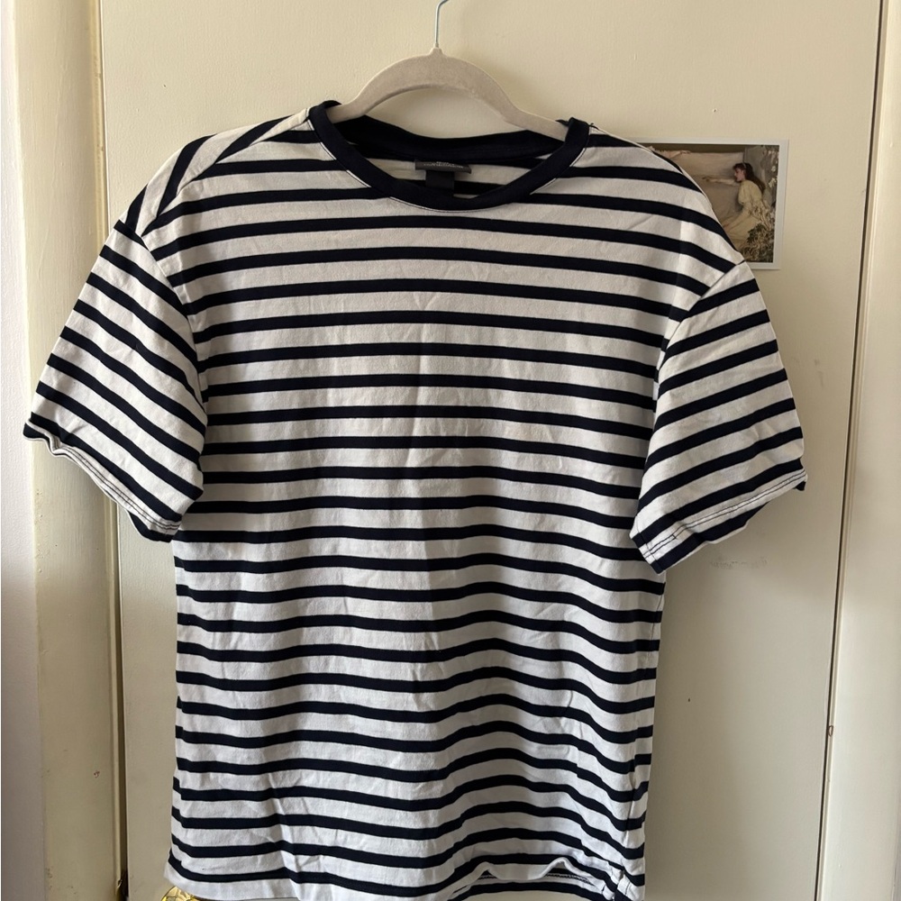 H&M blue and White Striped Short Sleeve Tee